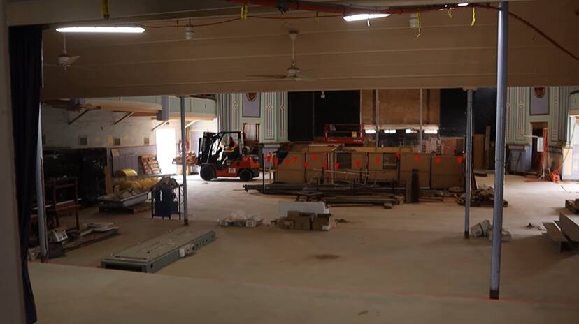Work is ongoing inside the Roxy Theatre as it approaches its mid-2024 completion date. Picture by Leeton Shire Council