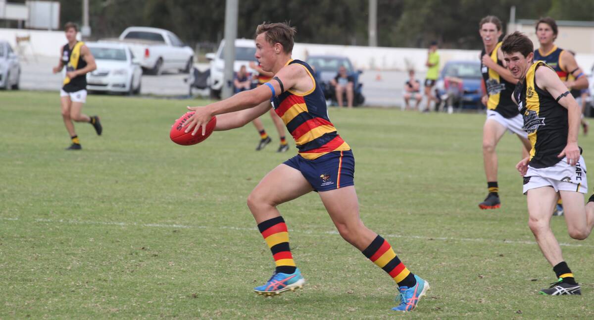 LAST SEASON: Leeton-Whitton's Coopa Steele prepares to boot the ball during a match against Wagga Tigers in 2019. 
