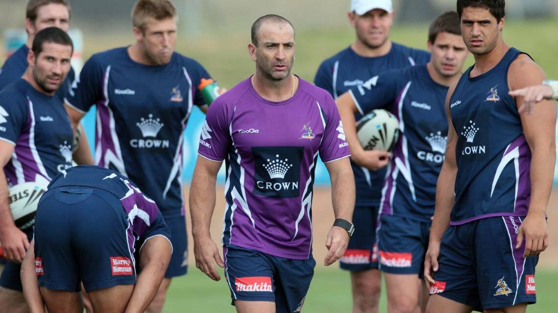Melbourne Storm players check out Lavington's ground before they played Canberra Raiders on the Border in 2012.