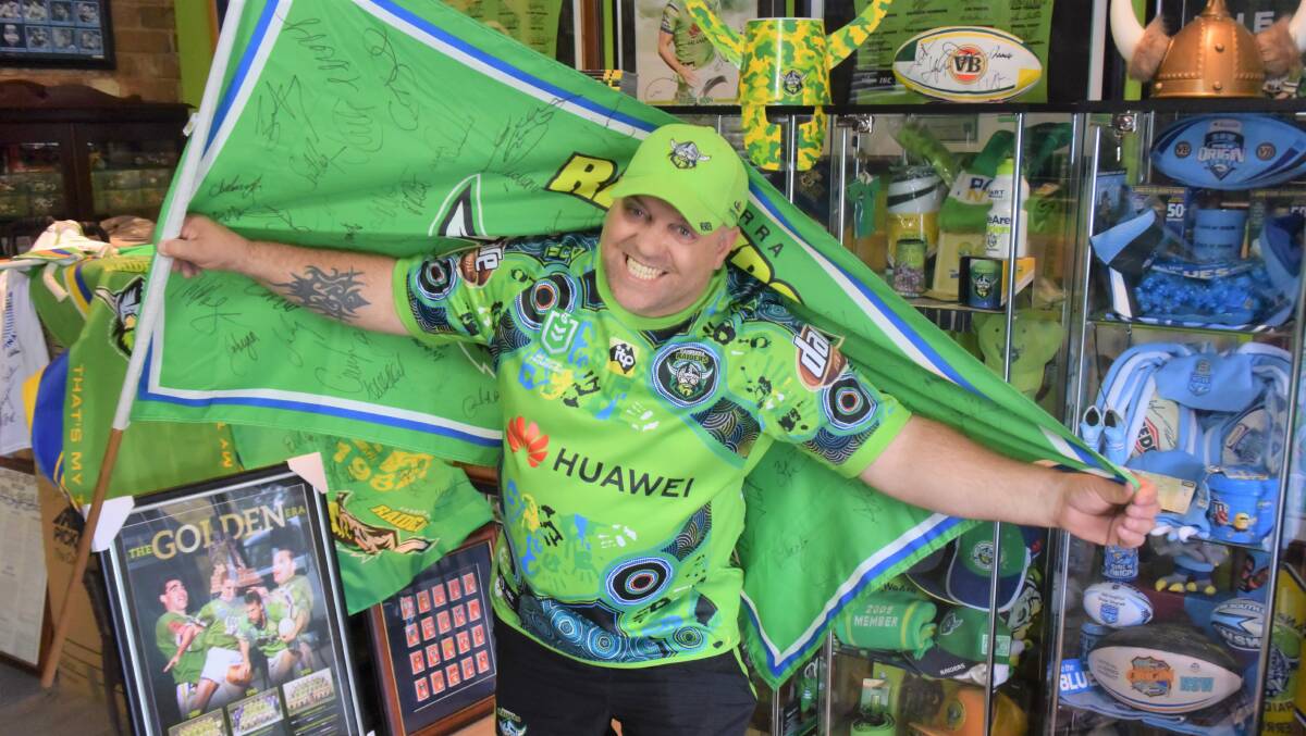 GREEN MACHINE: Super fan Tony Scutti, of Wagga, is counting down the days until Canberra Raiders finally hit the field against the Penrith Panthers this Saturday. Picture: DAINA OLIVER