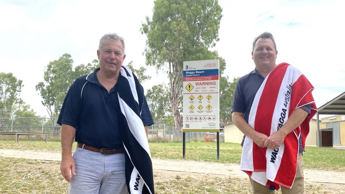 READ THE SIGNS: Royal Life Saving NSW's Mick Dasey and council's Peter Cook launch a new river safety program. Picture: Daina Oliver 