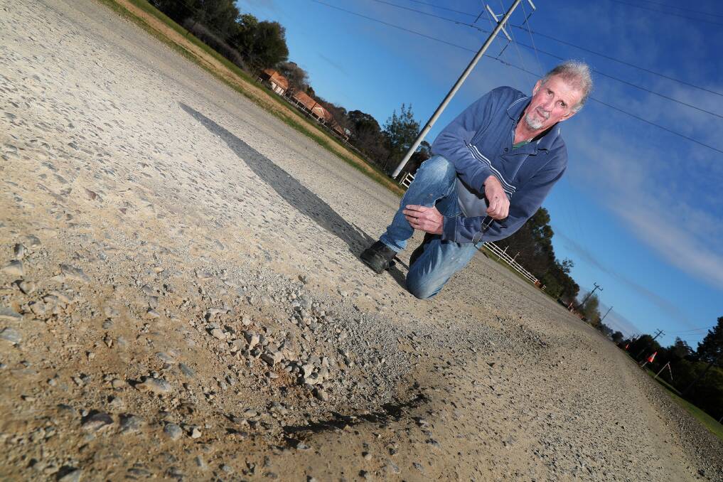 FRUSTRATED: Lloyd Road resident Craig Keyes says the road was abandoned and unfinished for four months and they heard no word from Wagga City Council explaining when the works will be finished. Picture: Emma Hillier