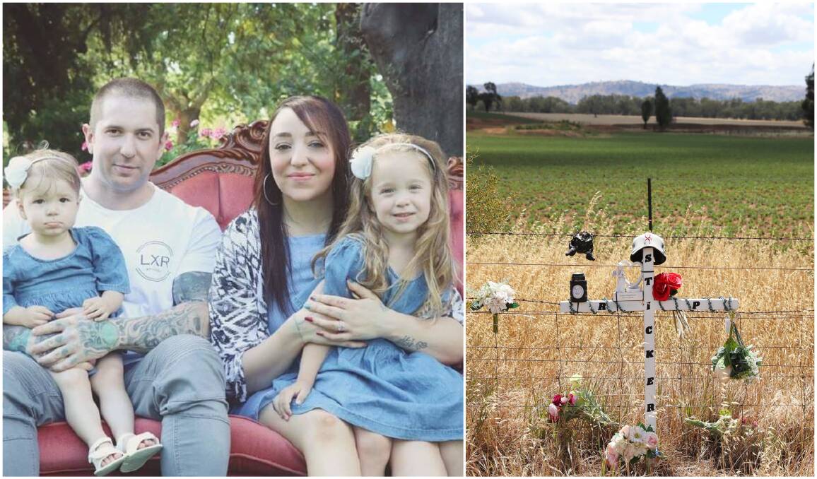 IN MEMORY: Sharna McTavish and her daughters Aleeya and Ashlyn with Steve Schreiber, who was killed in a car crash in June this year. The family created a roadside memorial at the site of the accident. 