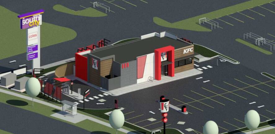 Concept designs of the proposed KFC restaurant at Glenfield Park's shopping precinct. 