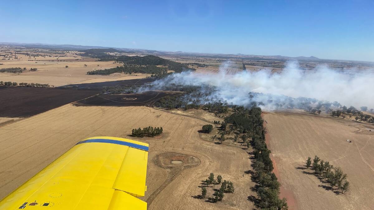 IN THE AIR: An aerial shot of the Hancocks Lane grass fire near Wagga. Picture: NSW RFS