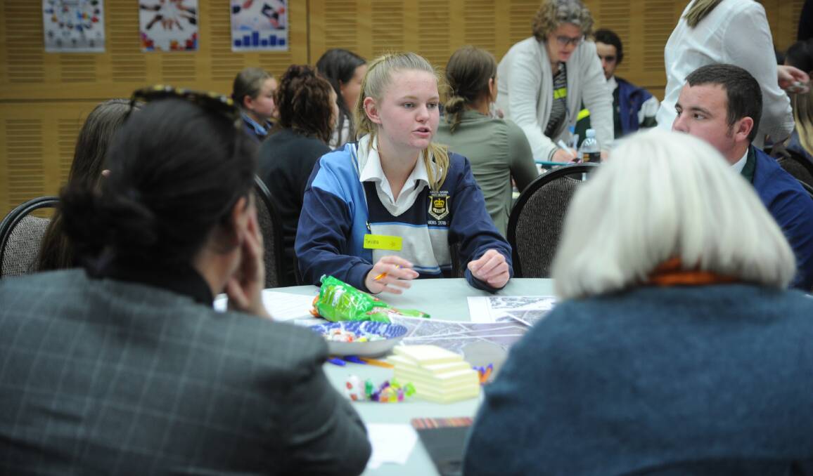 SHARING IDEAS: Wagga High School's Tanisha Melmoth brainstorms ideas at a youth forum. Picture: Daina Oliver 