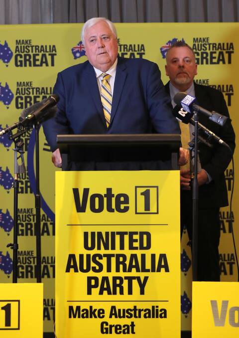United Australia Party founder Clive Party and UAP Riverina candidate Richard Foley. Picture: Les Smith