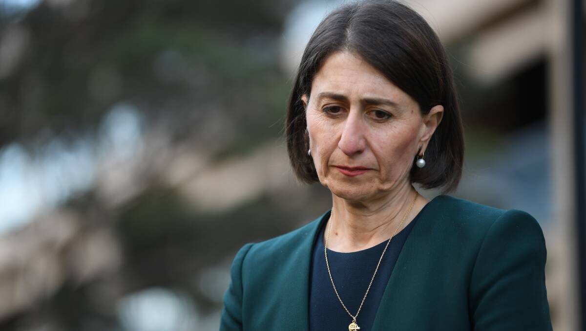 UNDER PRESSURE: Premier Gladys Berejiklian fronting the media hours after she gave evidence at the Independent Commission Against Corruption inquiry where her past relationship with Daryl Maguire was exposed. Picture: AAP