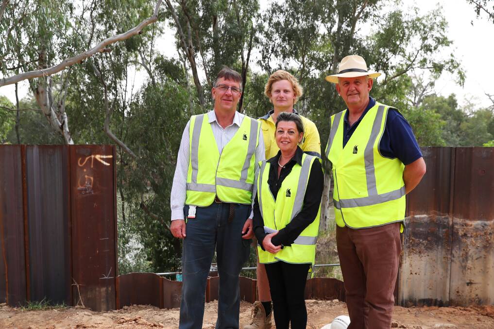 MILESTONE: Wagga City Council's Darryl Woods, Toby Daniel, Caroline Angel and Greg Conkey are pleased to see the Main City Levee upgrade is on track. Picture: Emma Hillier 