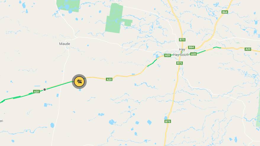 A single-vehicle car crash has affected traffic on the Sturt Highway near Hay. Picture: Live Traffic website. 
