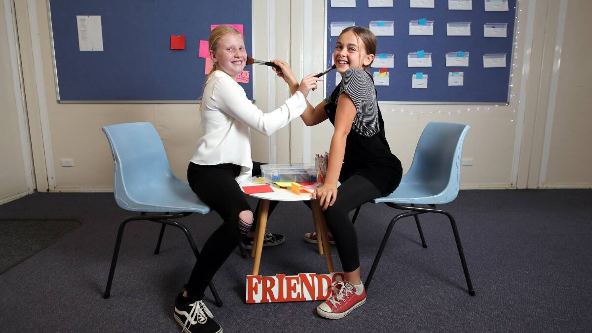 MISS WAGGA: Wagga's Mia Cotterill and Alexandra Wallace brush up on their skills for Miss Wagga Junior. Picture: Les Smith 