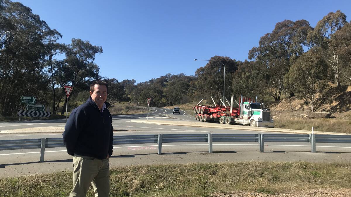 Regional Transport and Roads Minister Paul Toole at the Batlow Road and Snowy Mountains Highway intersection. Picture: Supplied