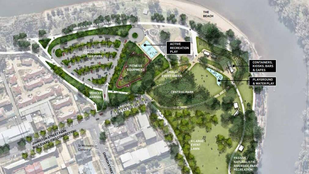 Wagga City Council's illustrative concept plan for stage two of the riverside redevelopment. Picture: Supplied by Wagga City Council