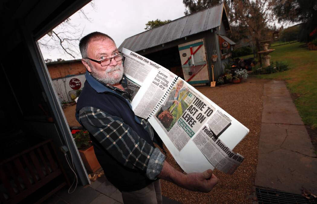 ACT ON LEVEE: North Wagga resident Laurie Blowes has pushed for more protection since his home was inundated with floodwaters in what is approaching a decade ago. Picture: Les Smith 