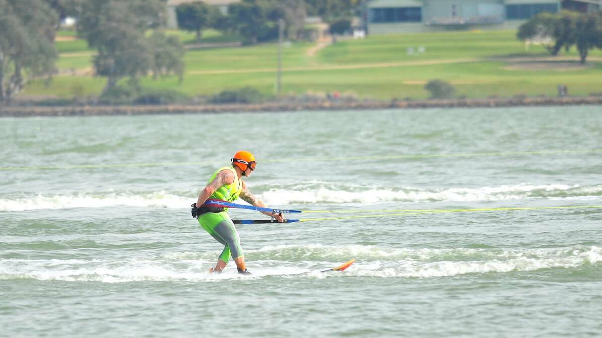 Skier Jake Tegart takes a ride attached to Merc Force from NSW.