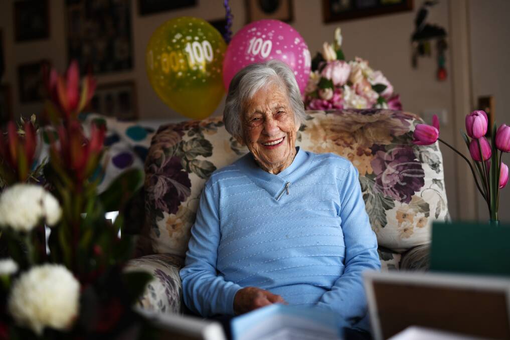 HAPPY BIRTHDAY: Centenarian Jean Bateman, of Wagga, is all smiles on her 100th birthday, which her family and friends travel from across Australia to celebrate.