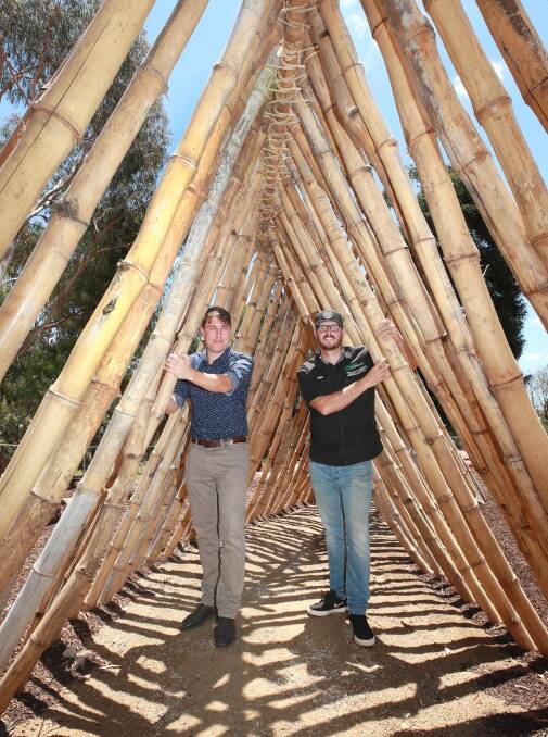 Wagga council's project manager Tom Lemerle and Creative Outdoors and More contractor Adam Morrison. Picture: Les Smith