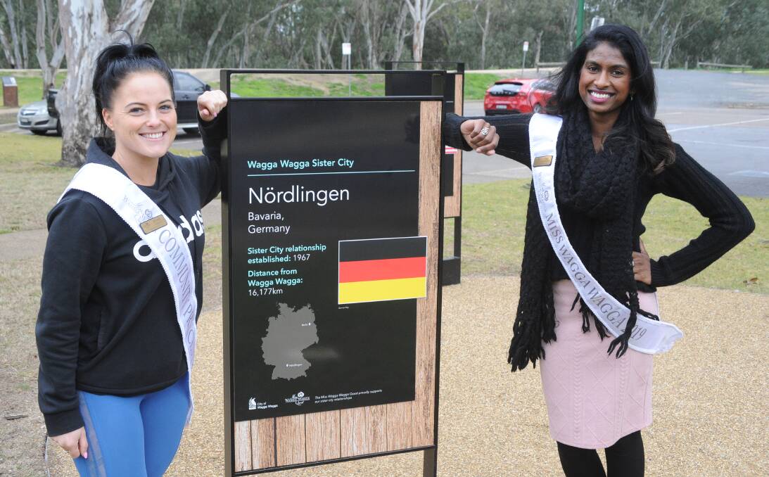 JETTING OFF: Community Princess Presslea Cowan and Miss Wagga Stina Constantine will visit Wagga's sister city. Picture: Daina Oliver
