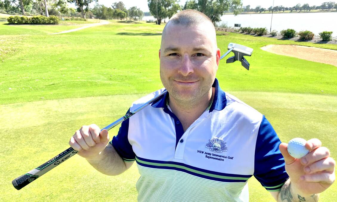 PUTT FOR CAUSE: Recruit instructor at Kapooka's defence base Sergeant Adrian Reynolds takes up challenge for charity. Picture: Daina Oliver