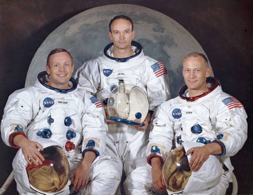 This March 30, 1969 photo made available by NASA shows the crew of the Apollo 11. Neil Armstrong, Michael Collins and Edwin E. "Buzz" Aldrin.