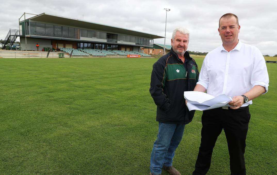 Wagga Rugby League chairman Warren Barclay and Wagga Council's Strategic Asset Planner Ben Creighton at Equex Centre. Picture: Emma Hillier