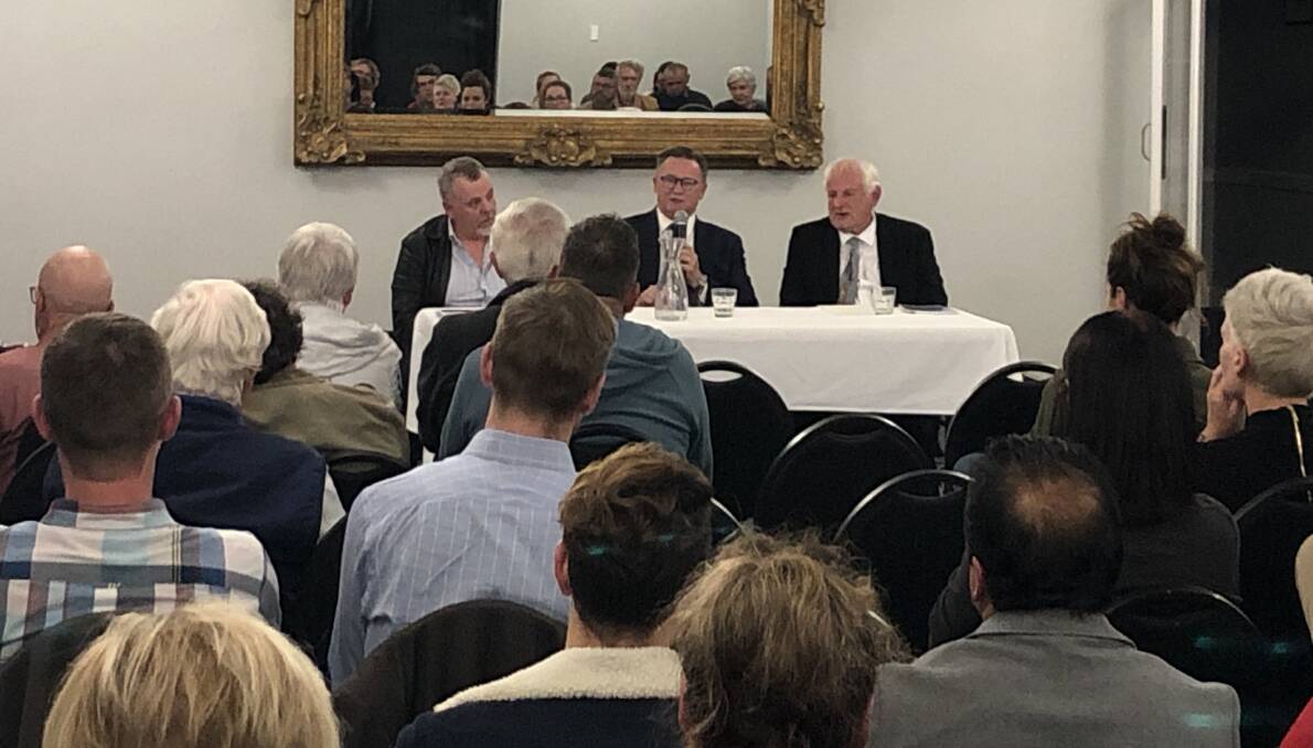Q&A: United Australia Party candidate Richard Foley, Labor candidate Mark Jeffreson and Greens candidate Michael Bayles at the 'meet the candidates' forum. Picture: DAINA OLIVER