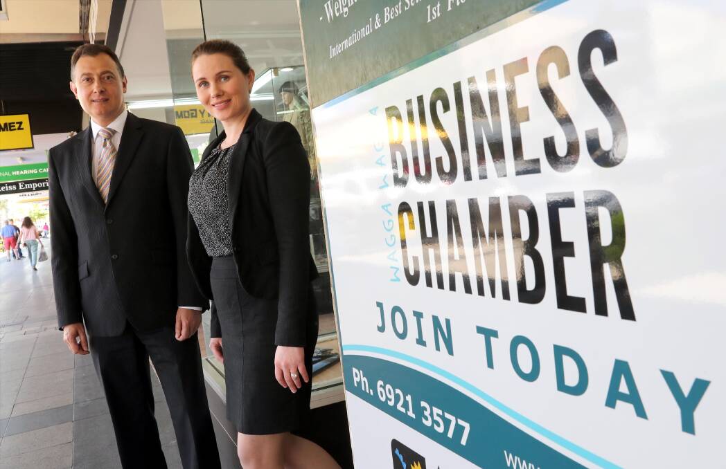 WARM WELCOME: Newest Wagga Business Chamber vice president Daniel Donebus and president Danielle Pascoe will head the executive team. Picture: Les Smith