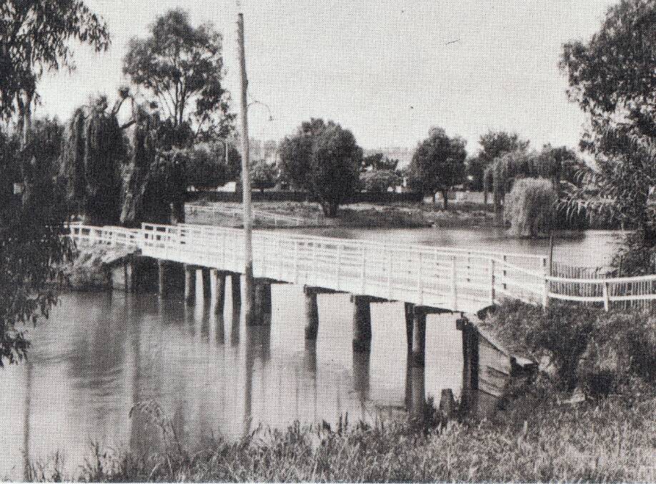 FOOT TRAFFIC: This footbridge was at the end of Trail Street and spanned Wollundry Lagoon. It was removed to make way for Ivan Jack Drive in 1961.