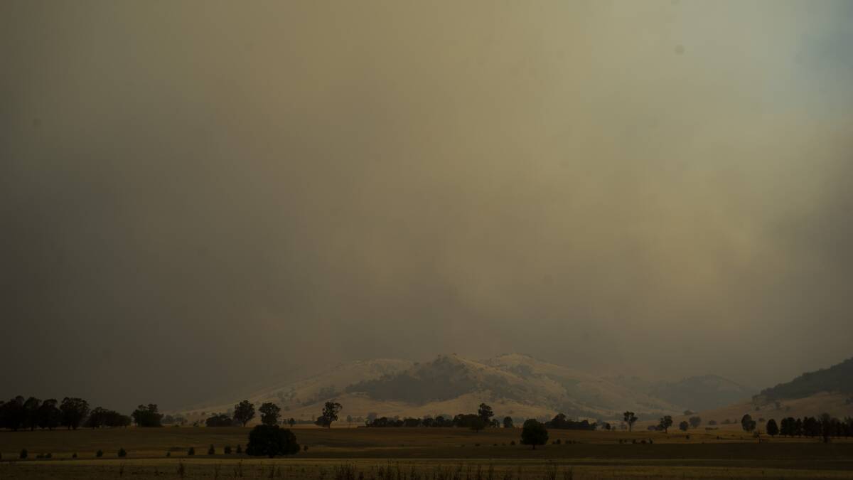 The sky over Adelong, which was threatened by fires on Saturday. Picture: Dion Georgopoulos