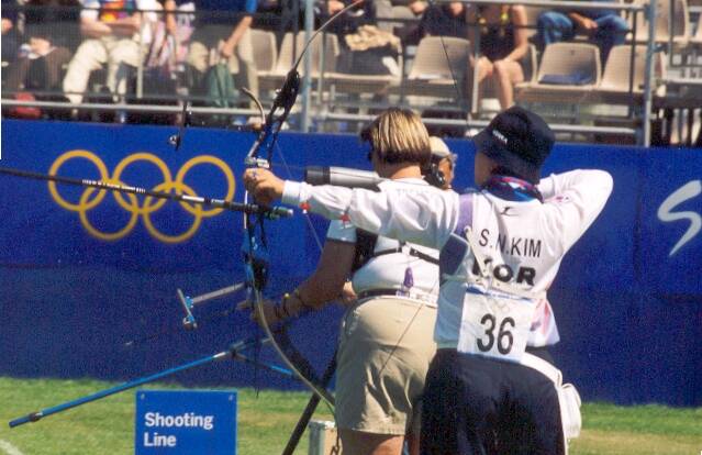 Michelle Stewart (left), then Michelle Tremelling, waits for her turn at the Sydney Olympics. 