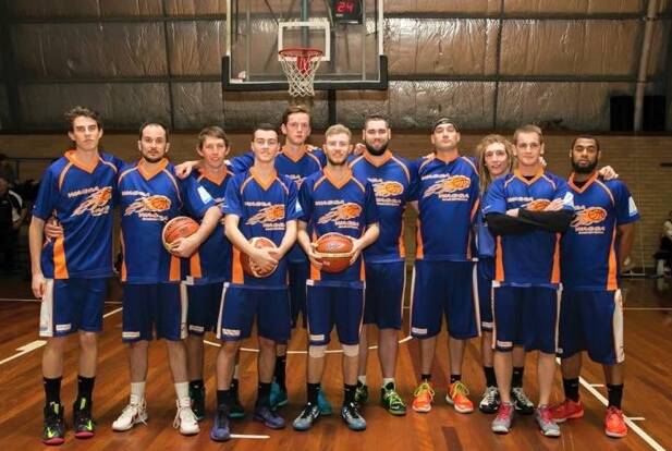 Samuel McPaul (third from left) with some of his former Wagga basketbal teammates. Picture: Zac Maloney.