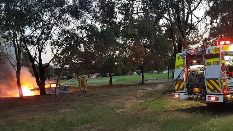 Firefighters attend another car fire in Wagga. Picture: FRNSW Wagga.
