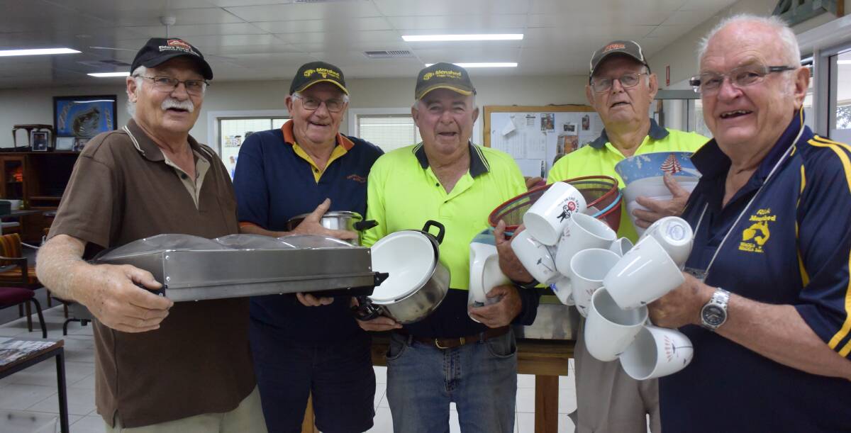 John Killalea, Glen Willis, Peter Quinane, Geoff Marks and Rick Priest from the Wagga Men's Shed will be helping out at the garage sale.
