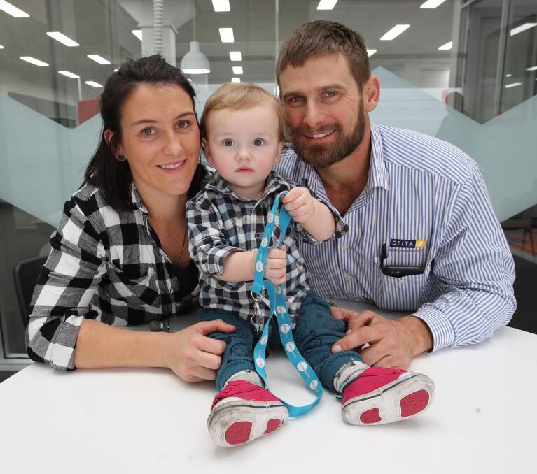 DOING WELL: Erin and Sam Fardell, from Coolamon, with their one-year-old son Cooper, who was born at 33 weeks gestation and spent a month in Wagga Base Hospital. Picture: Les Smith