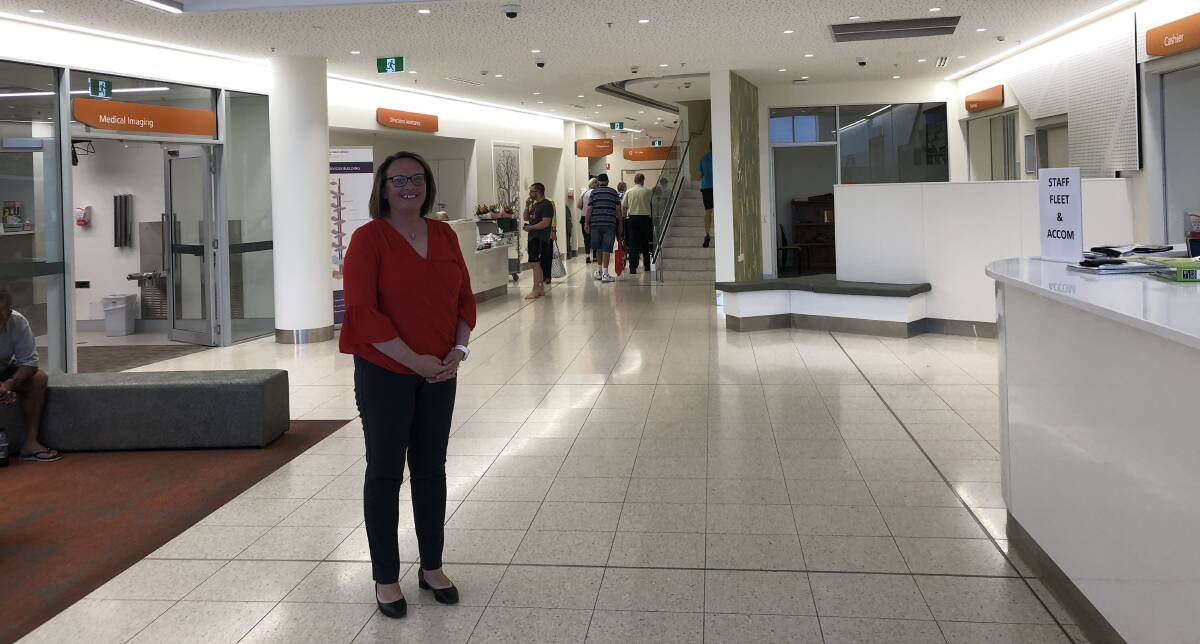 Kate Kennett in the main foyer of the new Wagga Base Hospital building.