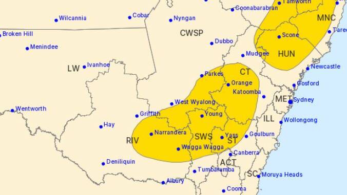 Warning of heavy rainfall and damaging winds for parts of region