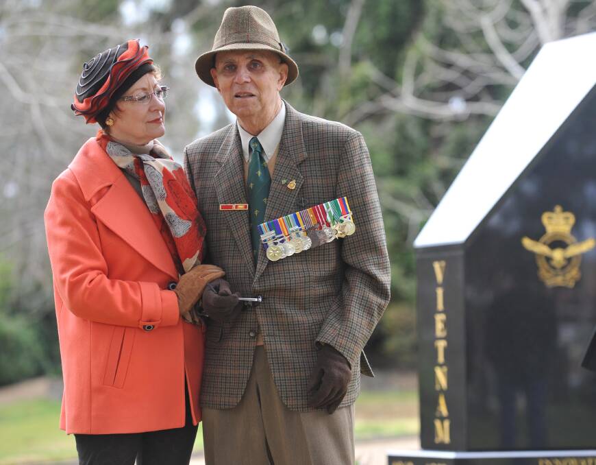 Ernie and Mary-Helen Martens joined Vietnam veterans to mark the 50th anniversary of Australia's involvement in Vietnam with a wreath-laying ceremony at the Victory Memorial Gardens in 2012.