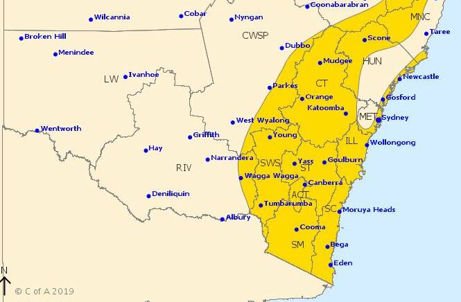 The Bureau of Meteorology has issued a weather warning for damaging winds.