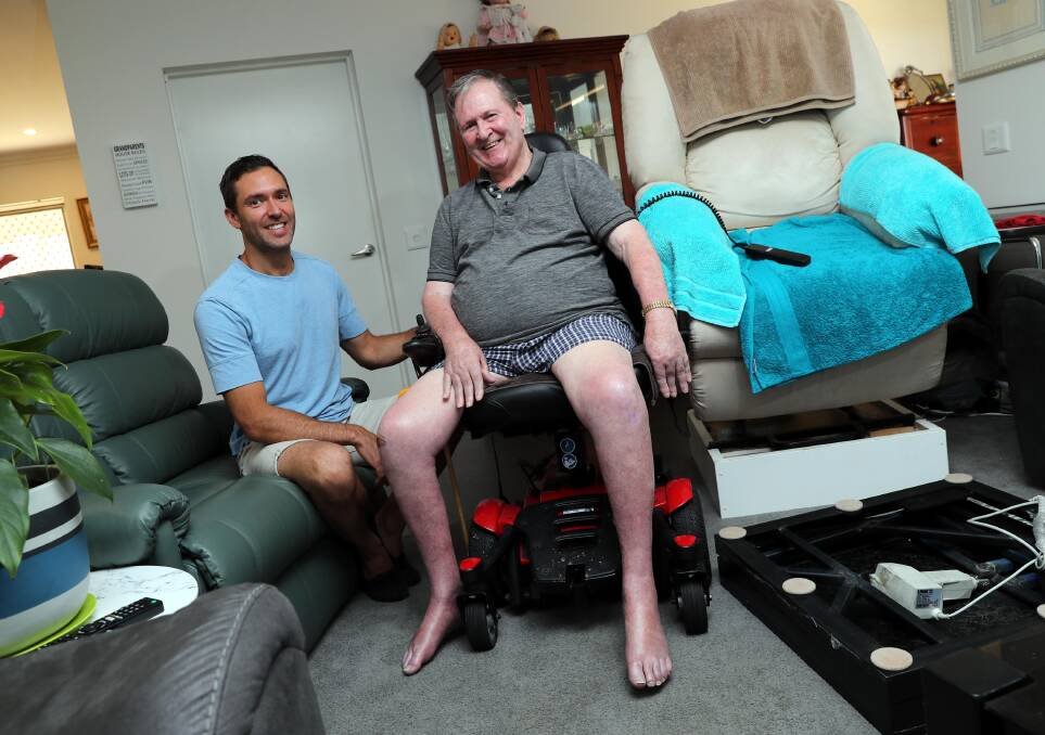 HEALTH CHALLENGES: Wagga man Terry Phegan, pictured with Canberra-based chiropractor David Comyns, is dealing with rare medical condition. Picture: Les Smith