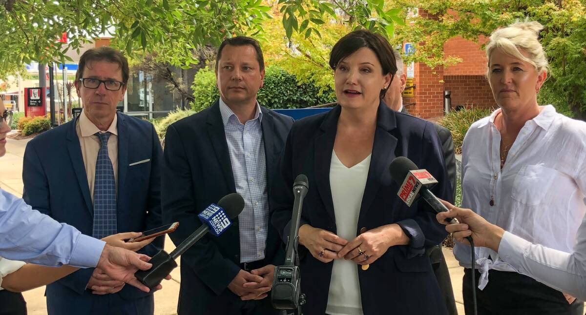 Jodi McKay, the state opposition leader, addresses a press conference in Tumut. Picture: Olivia Calver