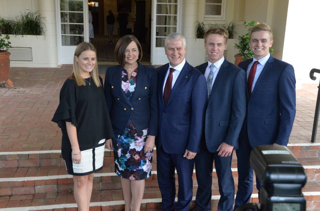 Michael McCormack with his wife Catherine and their children Georgina, Nicholas and Alexander after he was sworn in as Deputy Prime Minister.