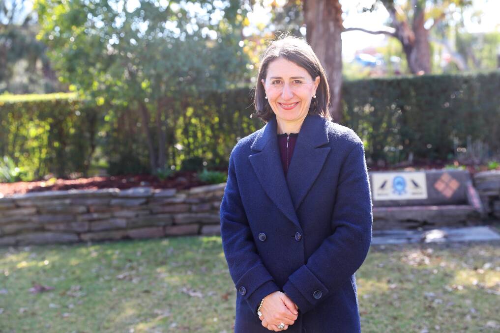 NSW Premier Gladys Berejiklian in Wagga's Victory Memorial Gardens during the byelection campaign.