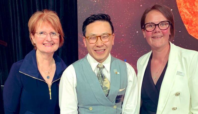 Award-winning Wagga GP Jonathan Ho with NSW Mental Health commissioner Catherine Lourey (left) and deputy commissioner Jenna Roberts, who is also a Wagga resident.