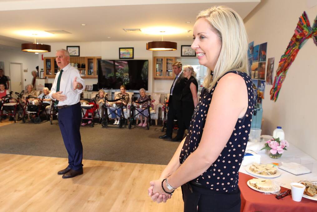 Deputy Prime Minister and leader of The Nationals Michael McCormack introduces Mackenna Powell during a function at Gumleigh Gardens.