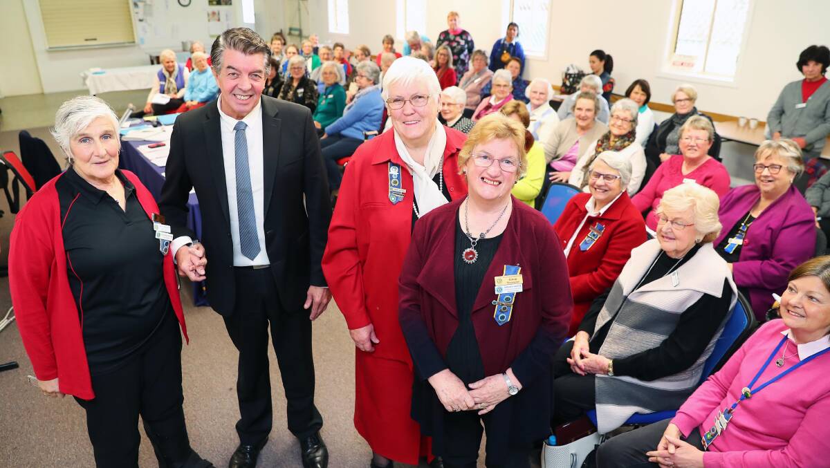 Ray Willams, Minister for Volunteering and Disability, with members of the Riverina CWA group, including Jenny Chobdzynski, Ann Adams and Monica Hastie in Wagga on Monday. Picture: Emma Hillier