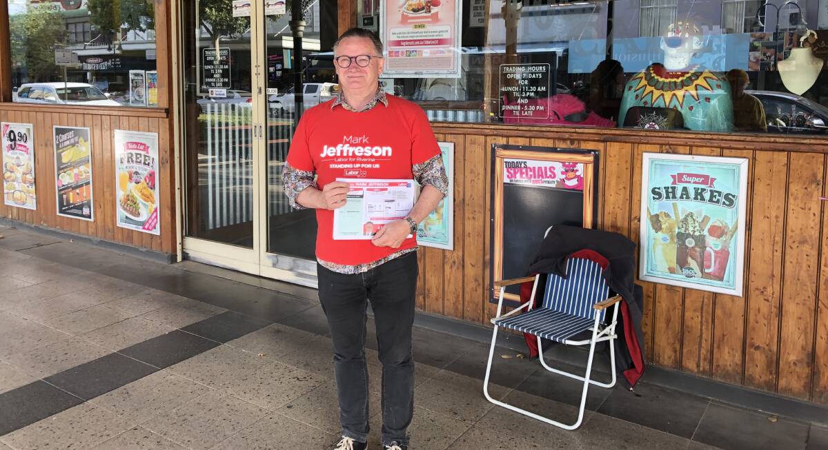 Labor candidate Mark Jeffreson outside the pre-poll centre in Baylis Street.