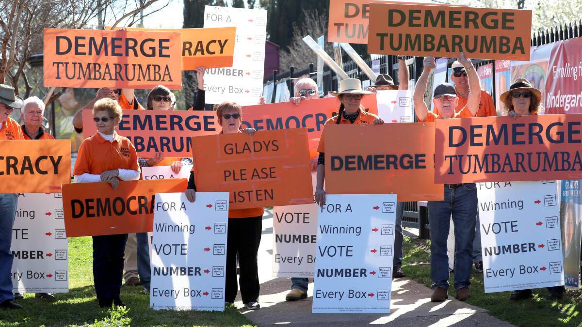 Save Tumbarumba Shire protesters were even in Wagga during voting in the 2018 byelection.