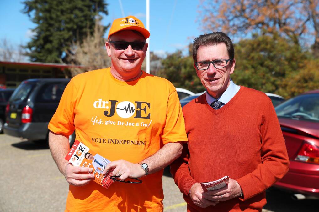 Joe MCGirr (right) with supporter Julian Wojtulewicz on byelection day.