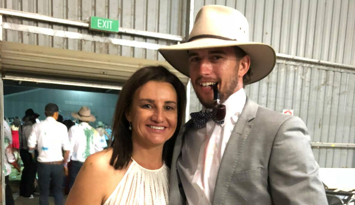 Tasmanian senator Jacqui Lambie made an appearance at the 2018 Cootamundra BnS. She's pictured with ball guest Aaron Palmer.