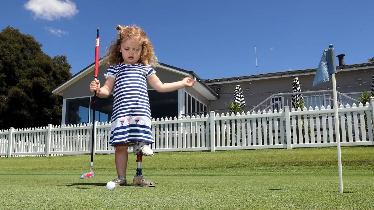 Mia Stewart at a 2017 golf day, held to raise money towards her surgery.